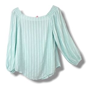 Catherine Malandrino Blousy Smocked Shoulder OTS Mint Blouse Off the Shoulder